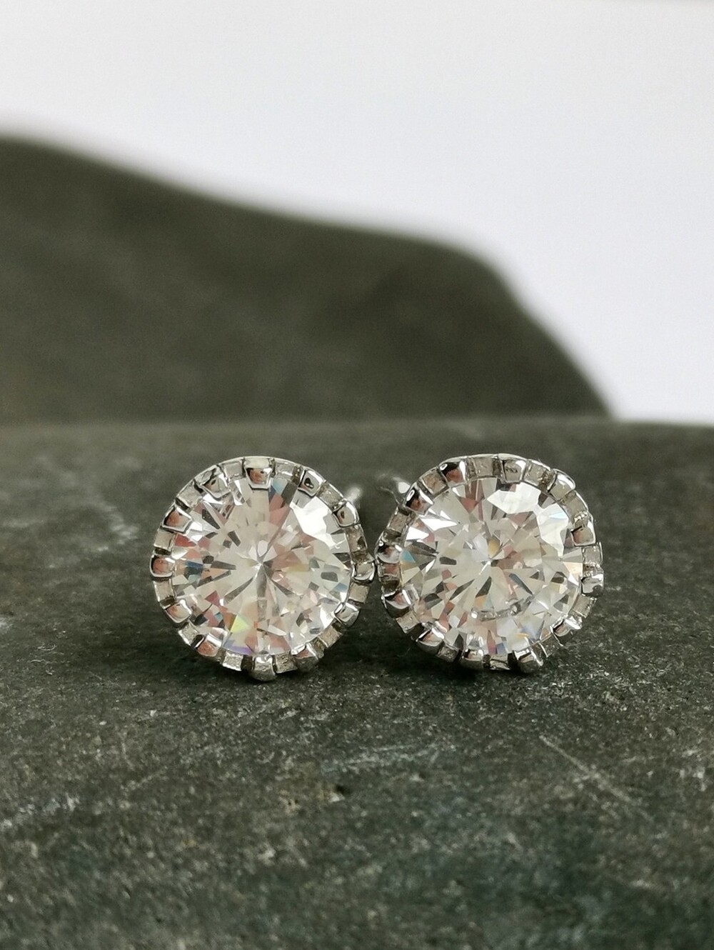 Sterling Silver CZ Cathedral Stud Earrings 🆕